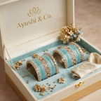 AYSIMA Indira – Aqua Blue Bridal Bangle Set with Floral Kadas - 42 pieces