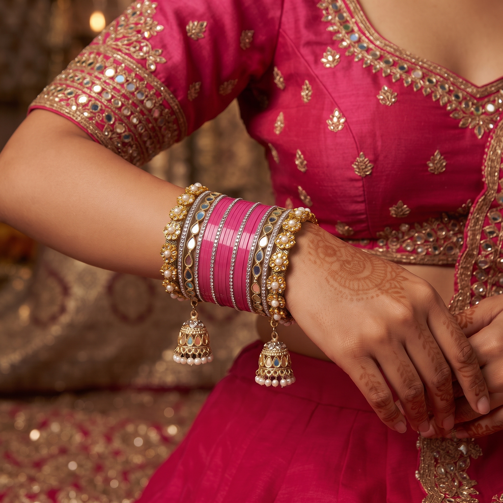 AYSIMA Pink Bridal Chura & Kangan Bangle Set – 40 Pieces
