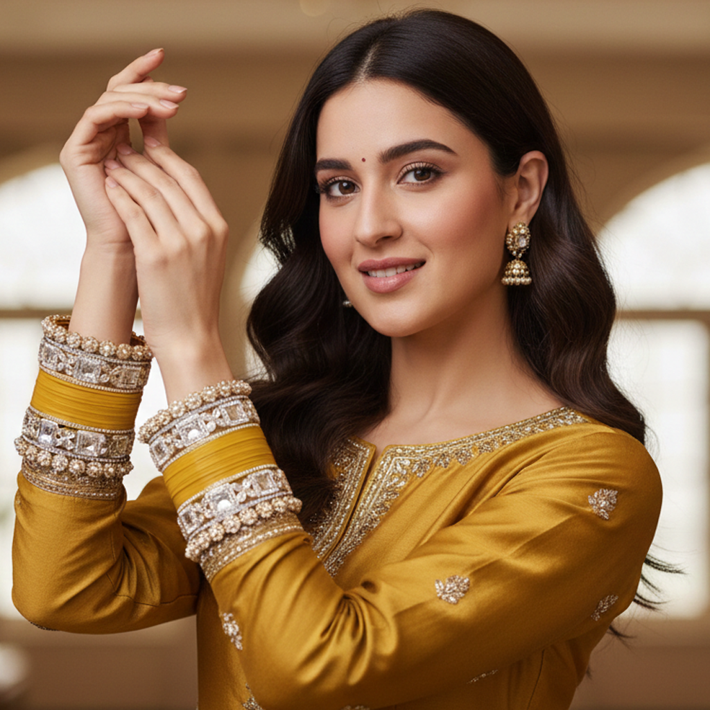 AYSIMA Mustard Yellow Bridal Chura & Kangan Bangle Set - 36 pieces