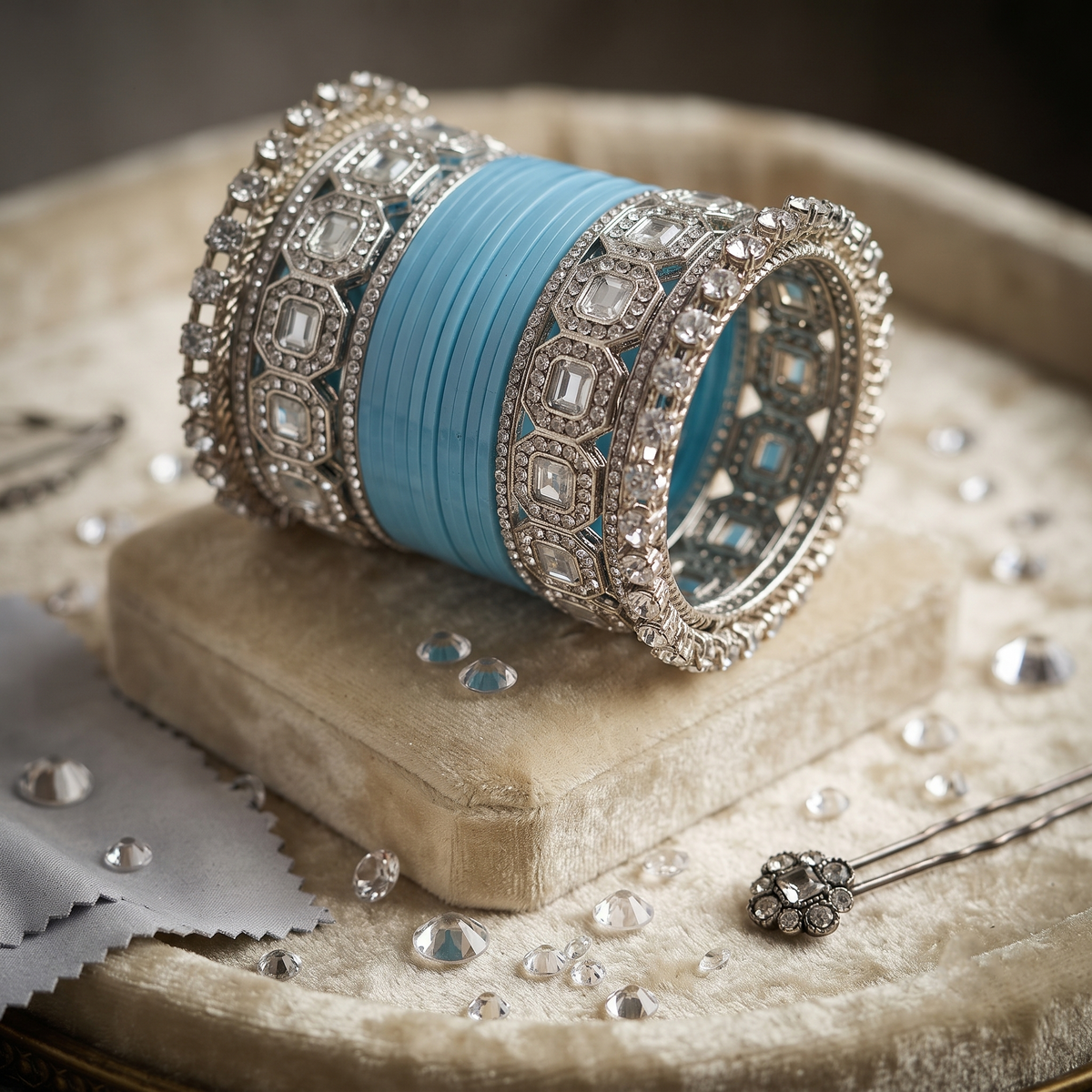 AYSIMA Sky Blue Bridal Bangles & Pachari Kadas – Meghna - 36 pieces
