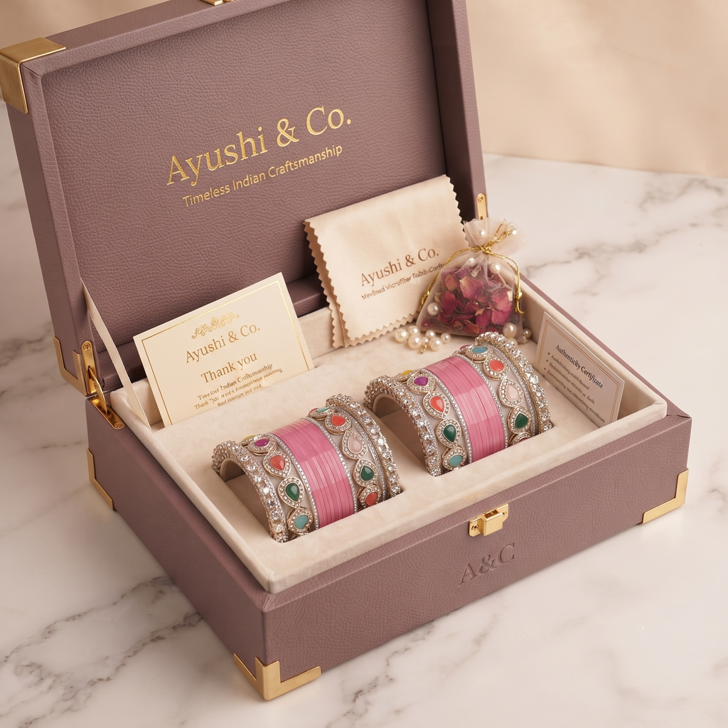 Pink Bridal Bangles & Multicolour Kadas | AYSIMA Malvika - 36 pieces