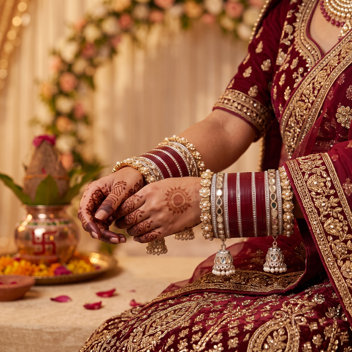 AYSIMA Maroon Bridal Chura & Kangan Bangle Set – 40 Pieces
