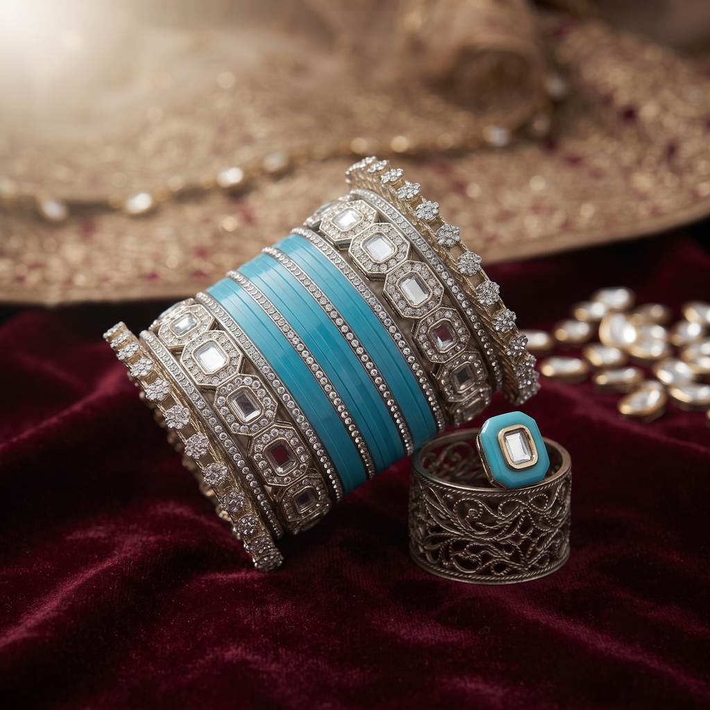 AYSIMA Turquoise Blue Bridal Bangles & Kadas | Neelima - 40 pieces