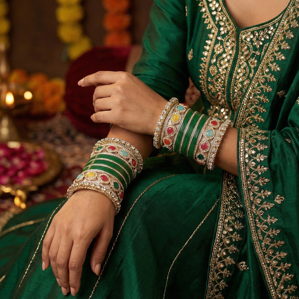 Green Bridal Bangles & Pachari Kadas | AYSIMA Nitya - 40 pieces