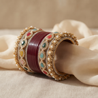 AYSIMA Maroon Bridal Bangles & Kundan-Style Kadas - 36 pieces
