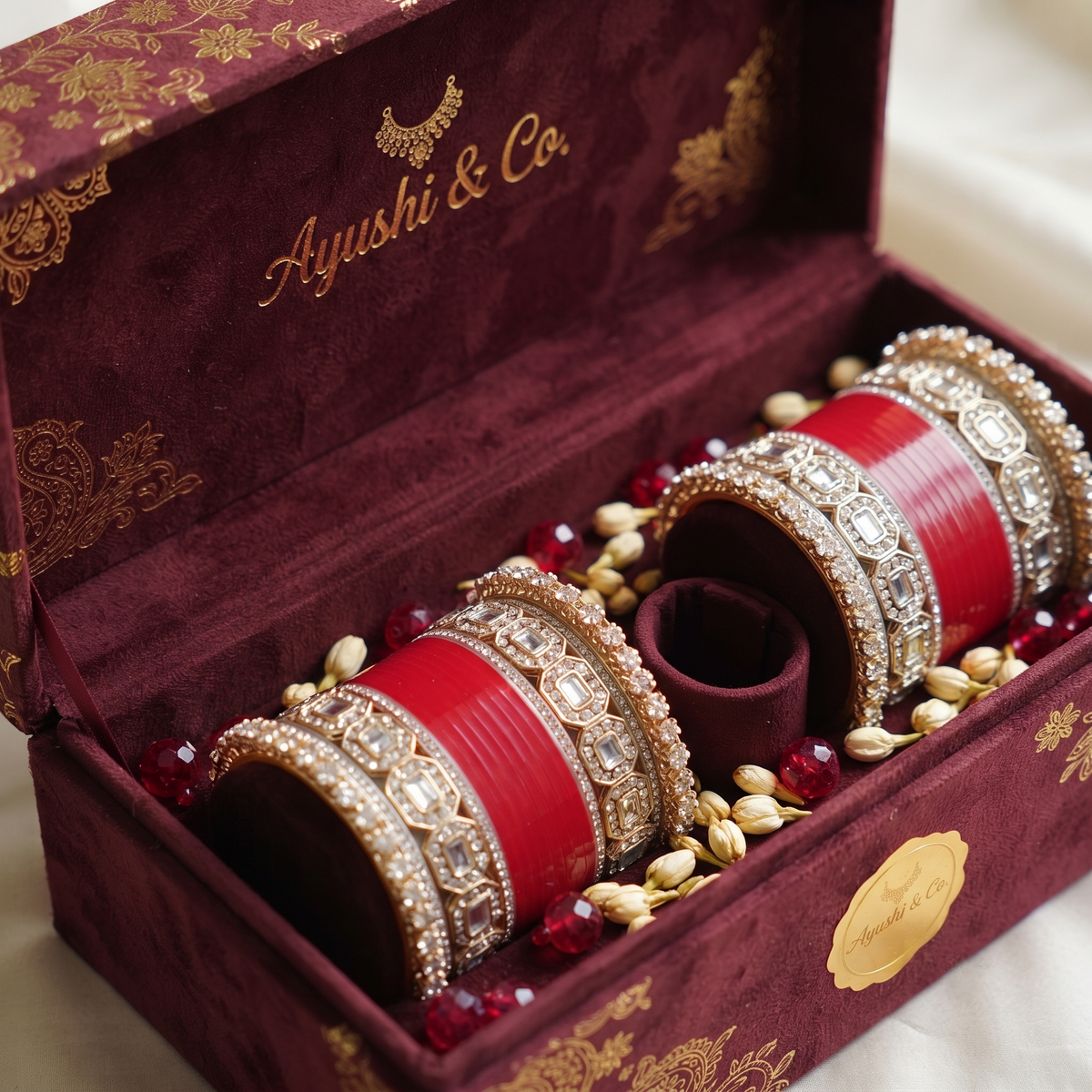 AYSIMA Red Bridal Bangles & Pachari Kadas – Vaidehi - 36 pieces
