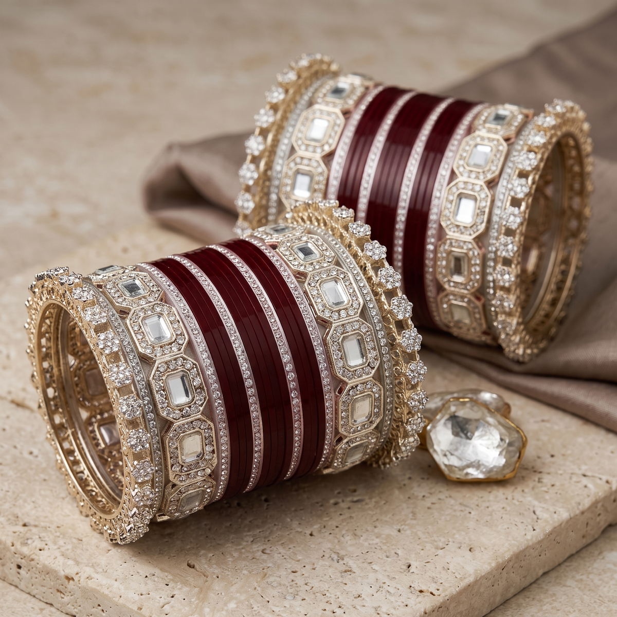 AYSIMA Maroon Bridal Bangles & Pachari Kadas – Madhavi - 40 pieces