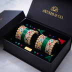 AYSIMA Green Bridal Bangle Set with Multicolour Kadas - 36 pieces