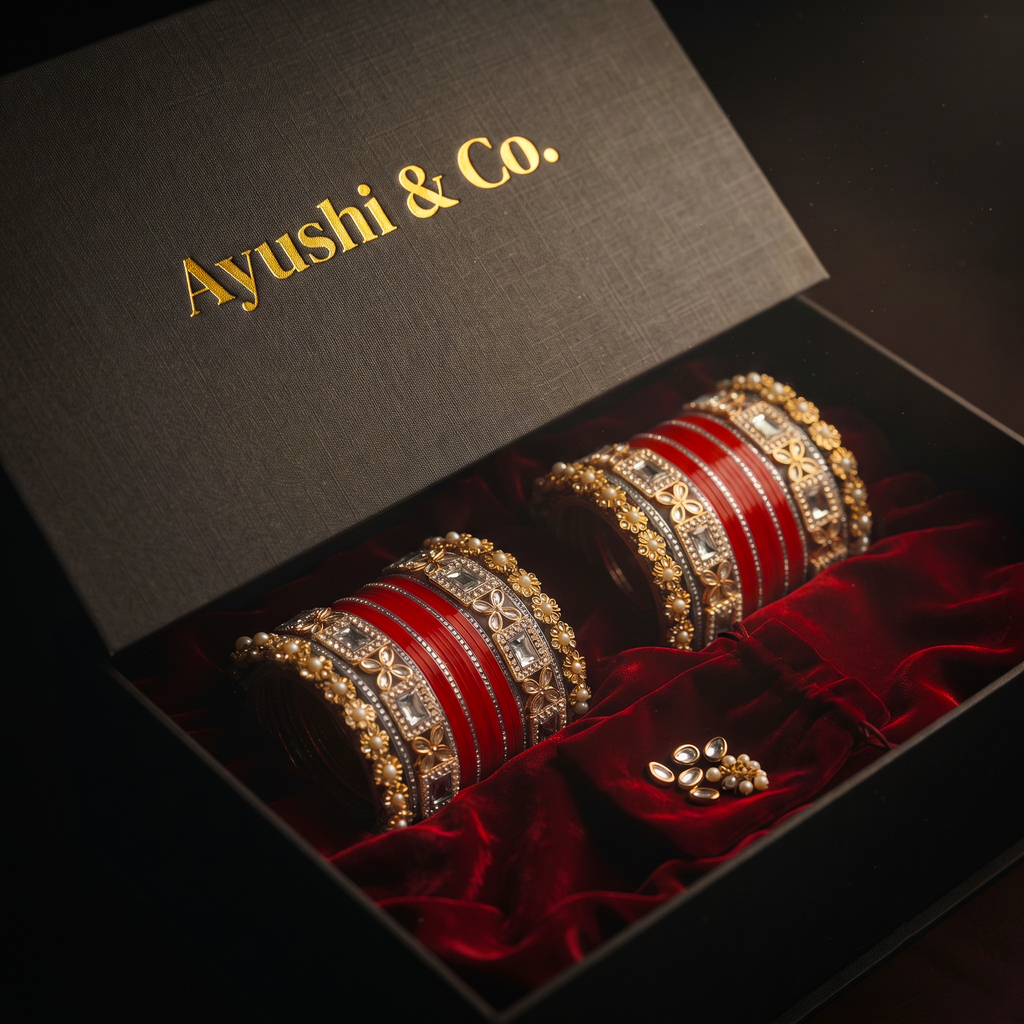 AYSIMA | Red Bridal Bangle Set for Women with Kada | 40 Pieces