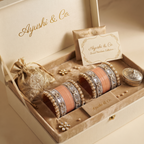AYSIMA Peach Bridal Bangle Set with Floral Kadas – 36 Pieces