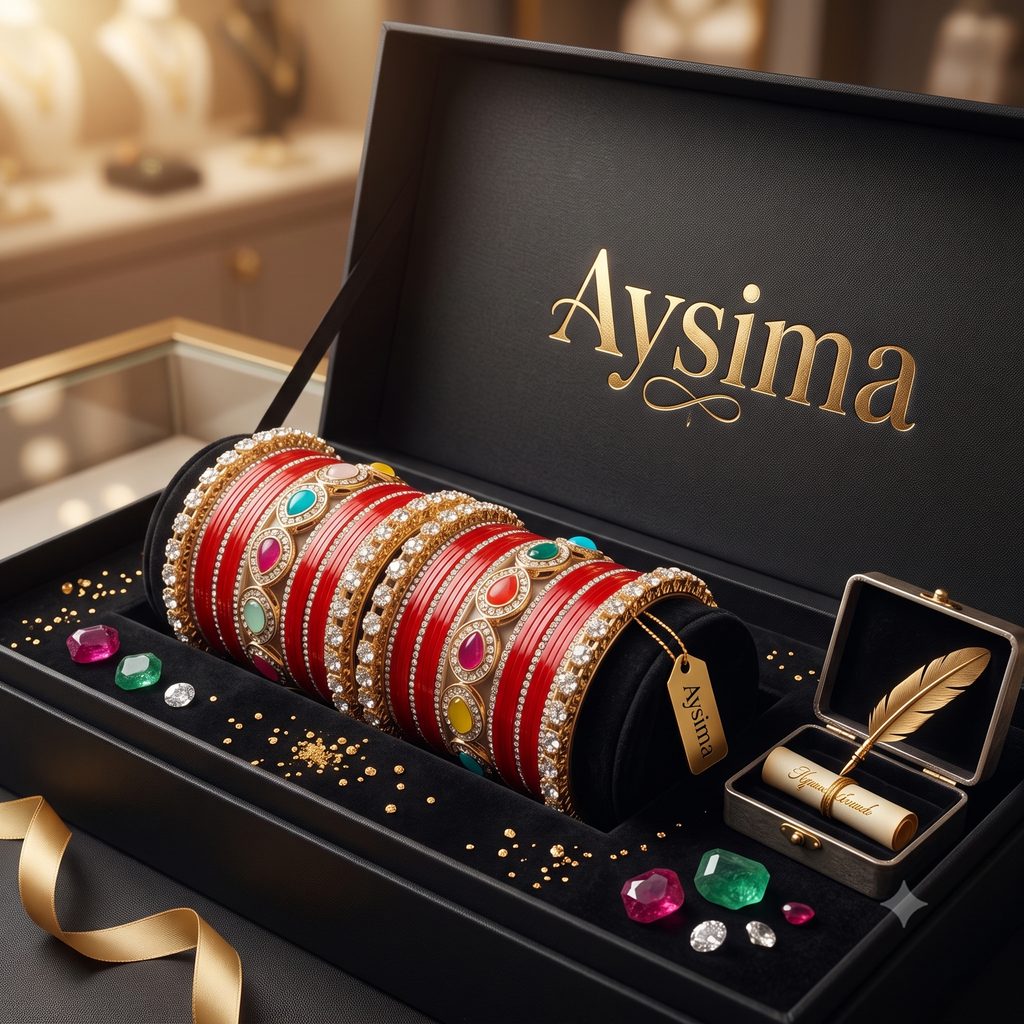 AYSIMA Suhaani Red Bridal Bangle Set with Multicolour Kada