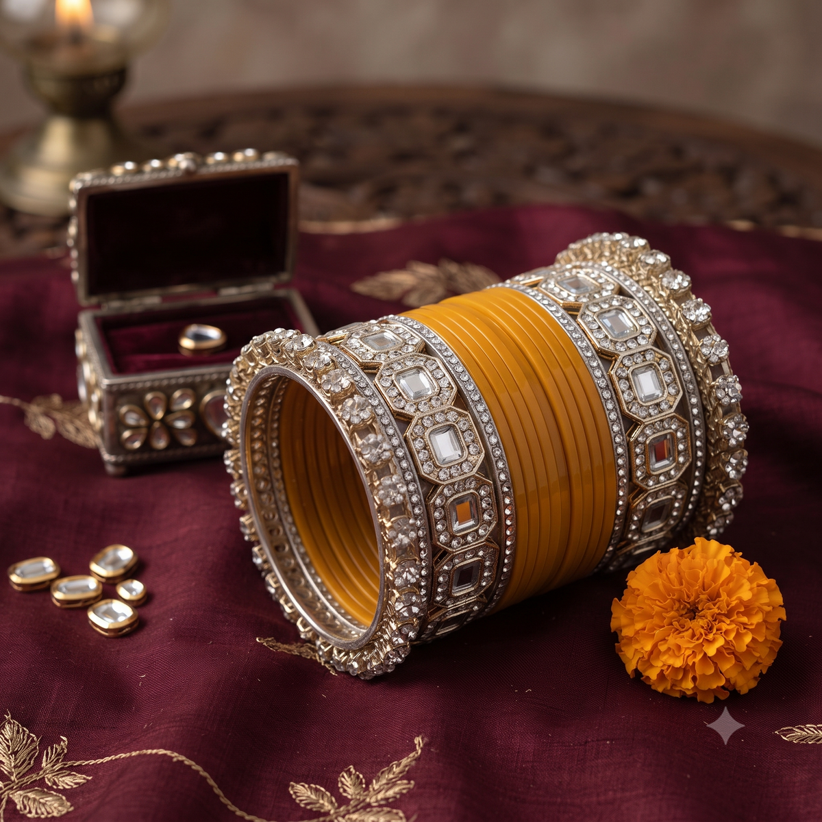 AYSIMA Yellow Haldi Bangles & Geometric Kadas – Amaltas - 36 pieces