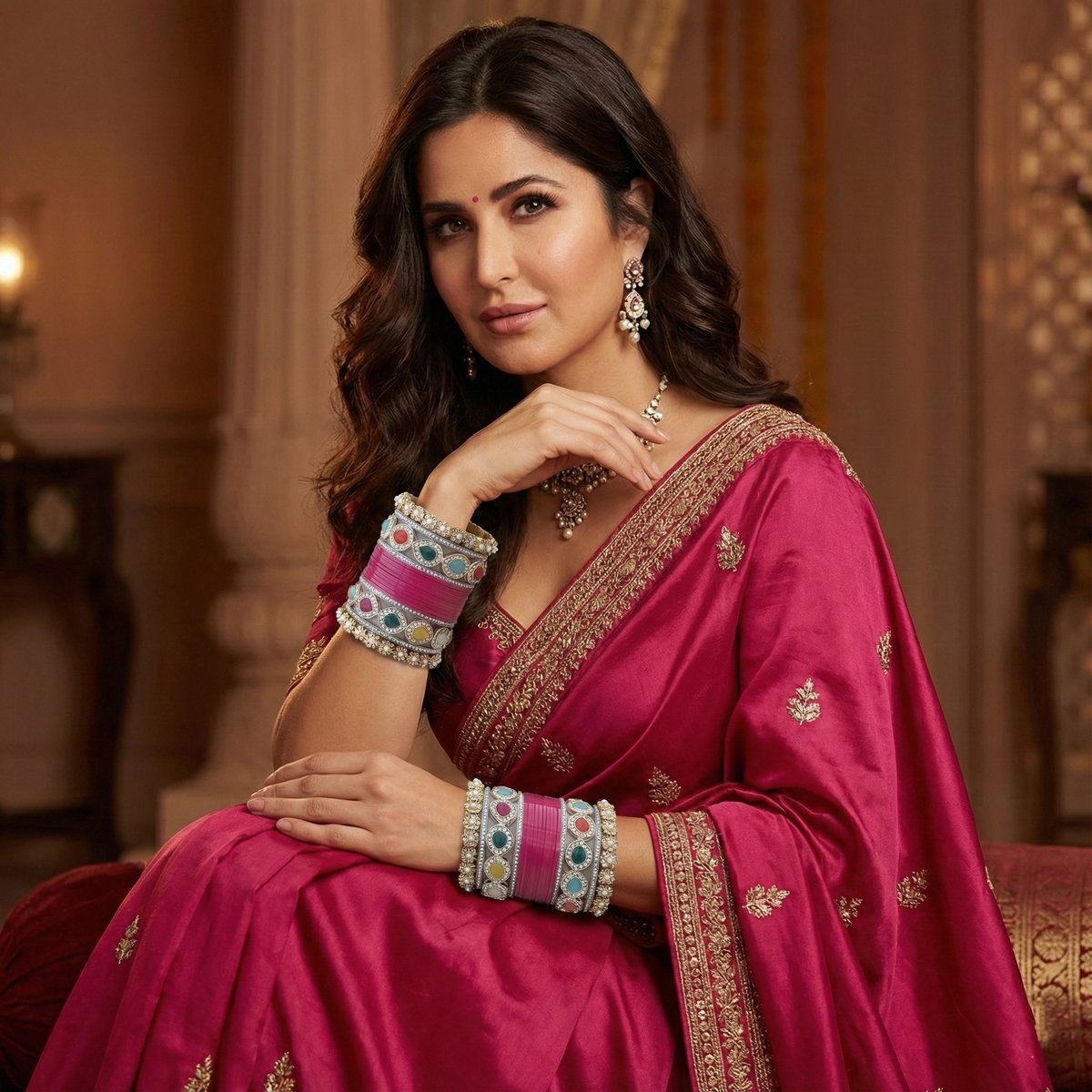 AYSIMA Rani Pink Bridal Chura & Kada Set – Rangoli - 36 pieces