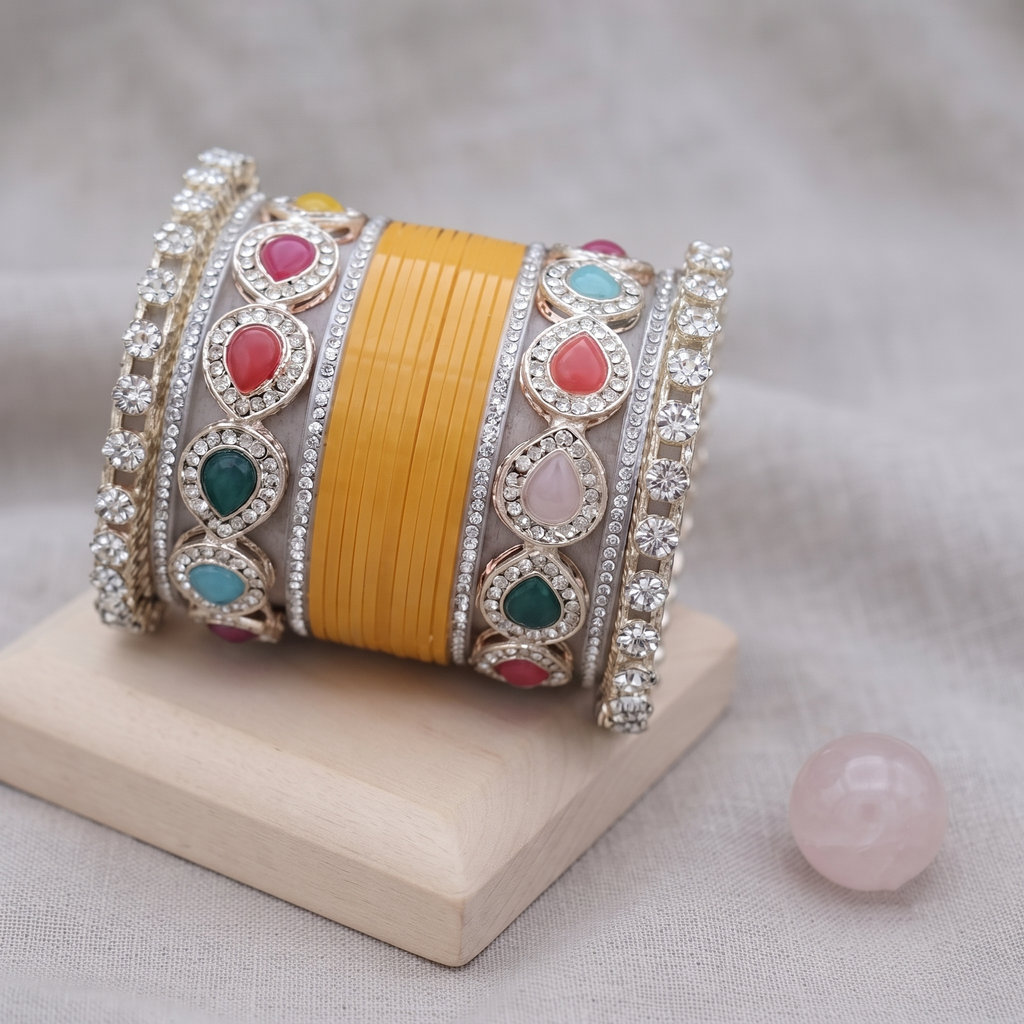 AYSIMA Yellow Haldi Bangles & Multicolour Kadas | Pihu - 36 pieces