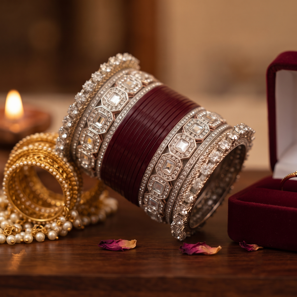 AYSIMA Maroon Bridal Bangles & Pachari Kadas – Devyani - 36 pieces