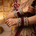 AYSIMA Maroon Bridal Bangles & Kundan-Style Kadas - 36 pieces