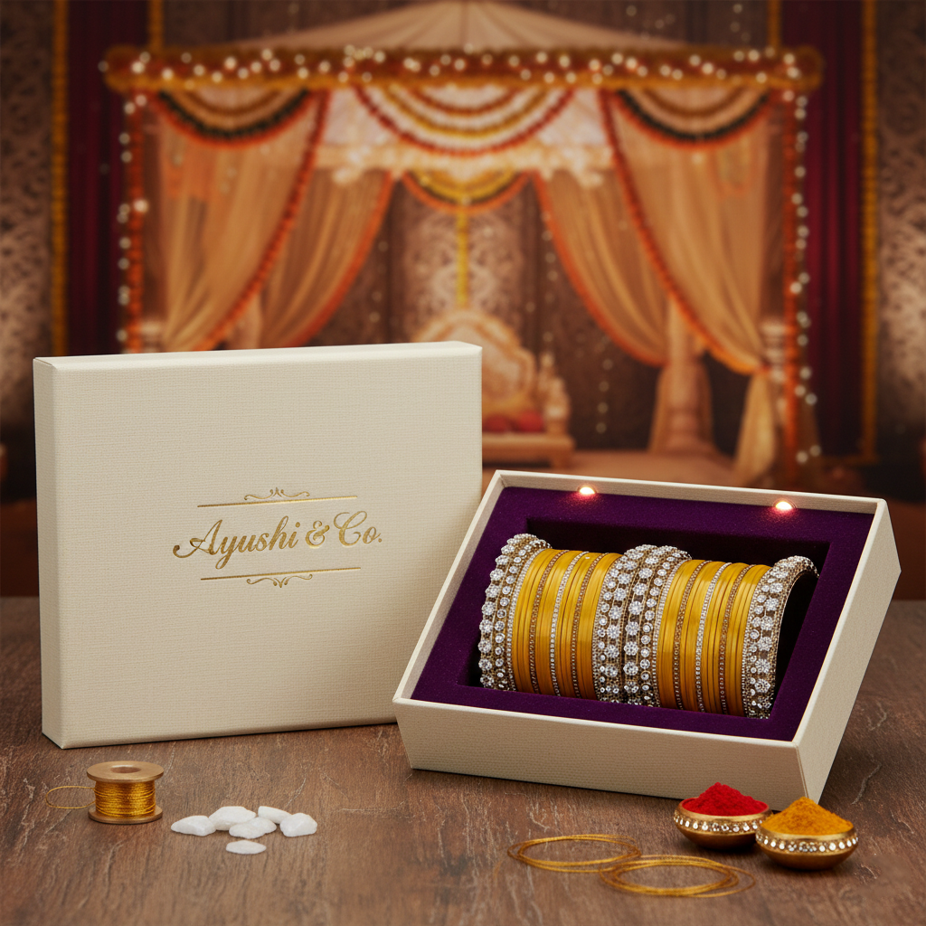 AYSIMA Sunehri Utsav – 42-Piece Mustard Yellow Bangle Set with Kadas