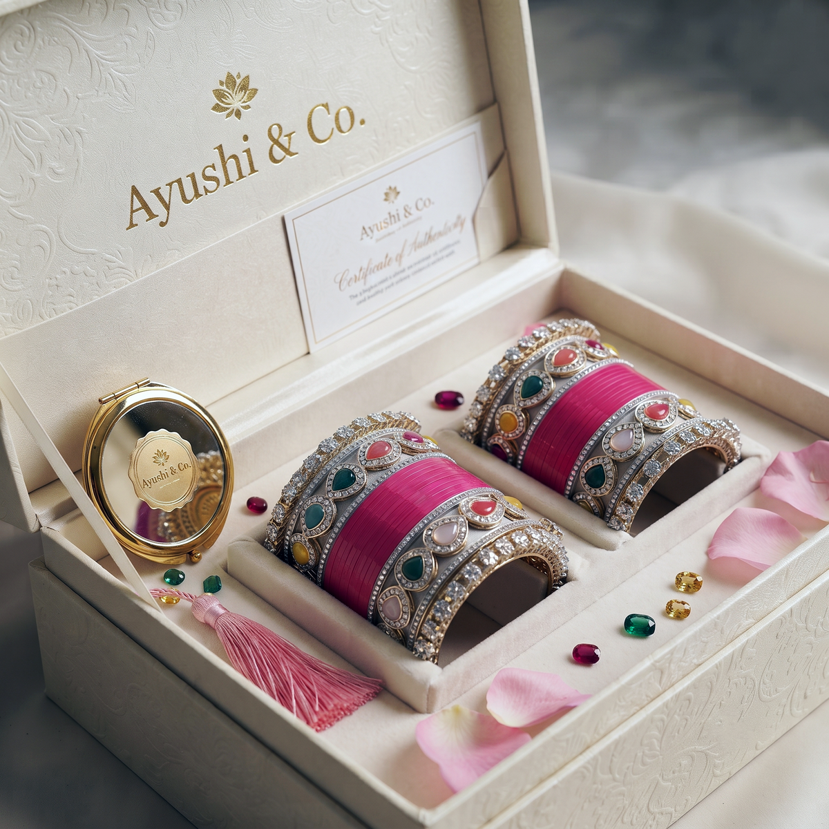 Rani Pink Bridal Bangles & Kadas | AYSIMA Lavanya - 36 pieces