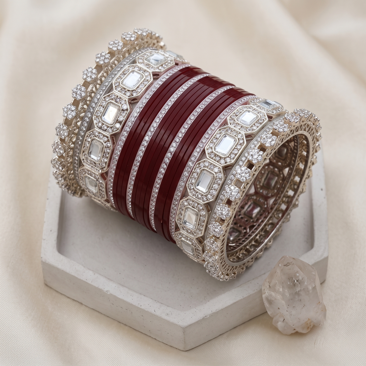 AYSIMA Maroon Bridal Bangles & Pachari Kadas – Madhavi - 40 pieces