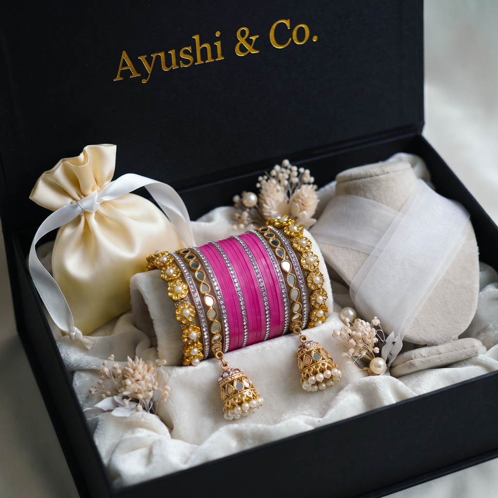 AYSIMA Pink Bridal Chura & Kangan Bangle Set – 40 Pieces