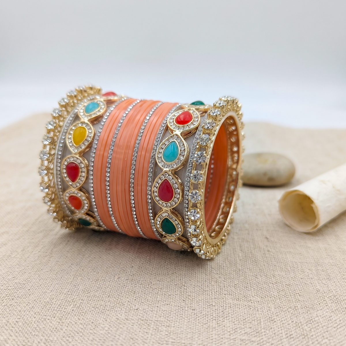 Peach Bridal Bangles & Pachari Kadas | AYSIMA Ira - 40 pieces