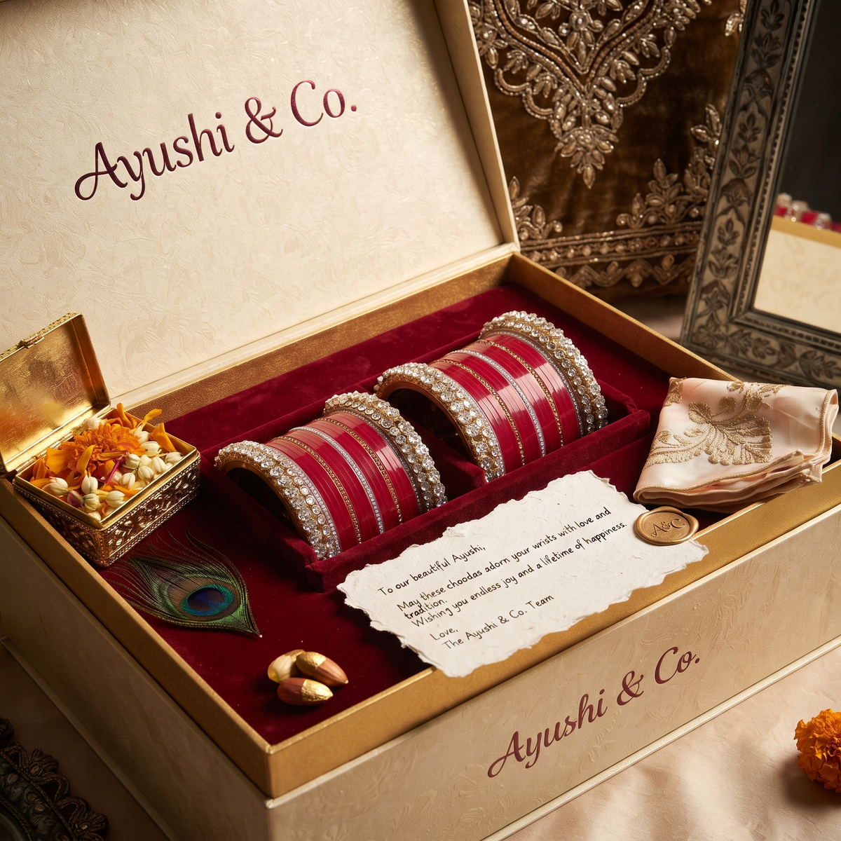 AYSIMA Ruby Grace – Red Bridal Bangle Set with Designer Kadas | 42 pieces