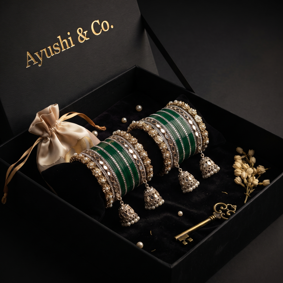 AYSIMA Green Bridal Chura & Kangan Bangle Set – 40 Pieces