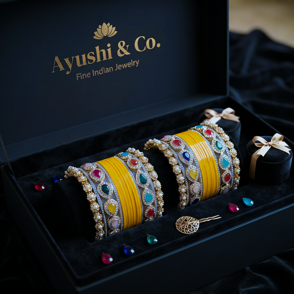 AYSIMA Yellow Haldi Bangle Set with Multicolour Kadas - 36 pieces