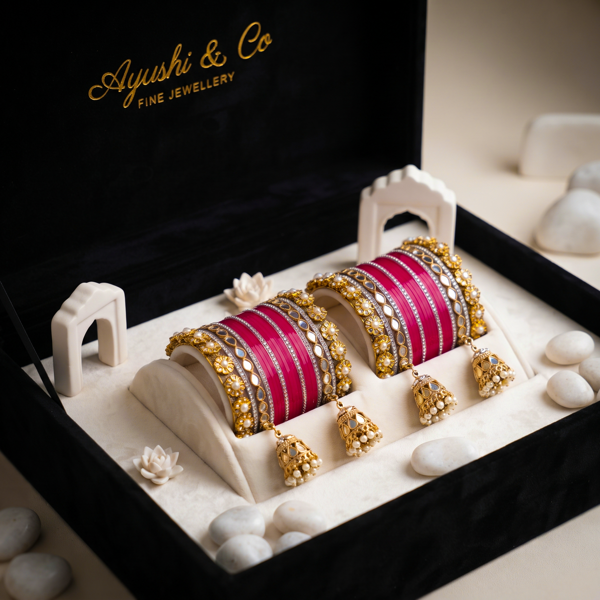 AYSIMA Rani Pink Bridal Chura & Kangan Bangle Set – 40 Pieces