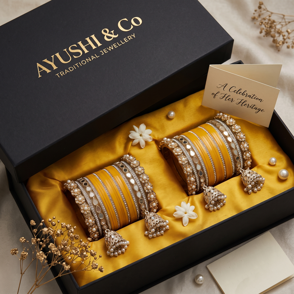 AYSIMA Yellow Bridal Bangle Set for Haldi – 40 Pieces