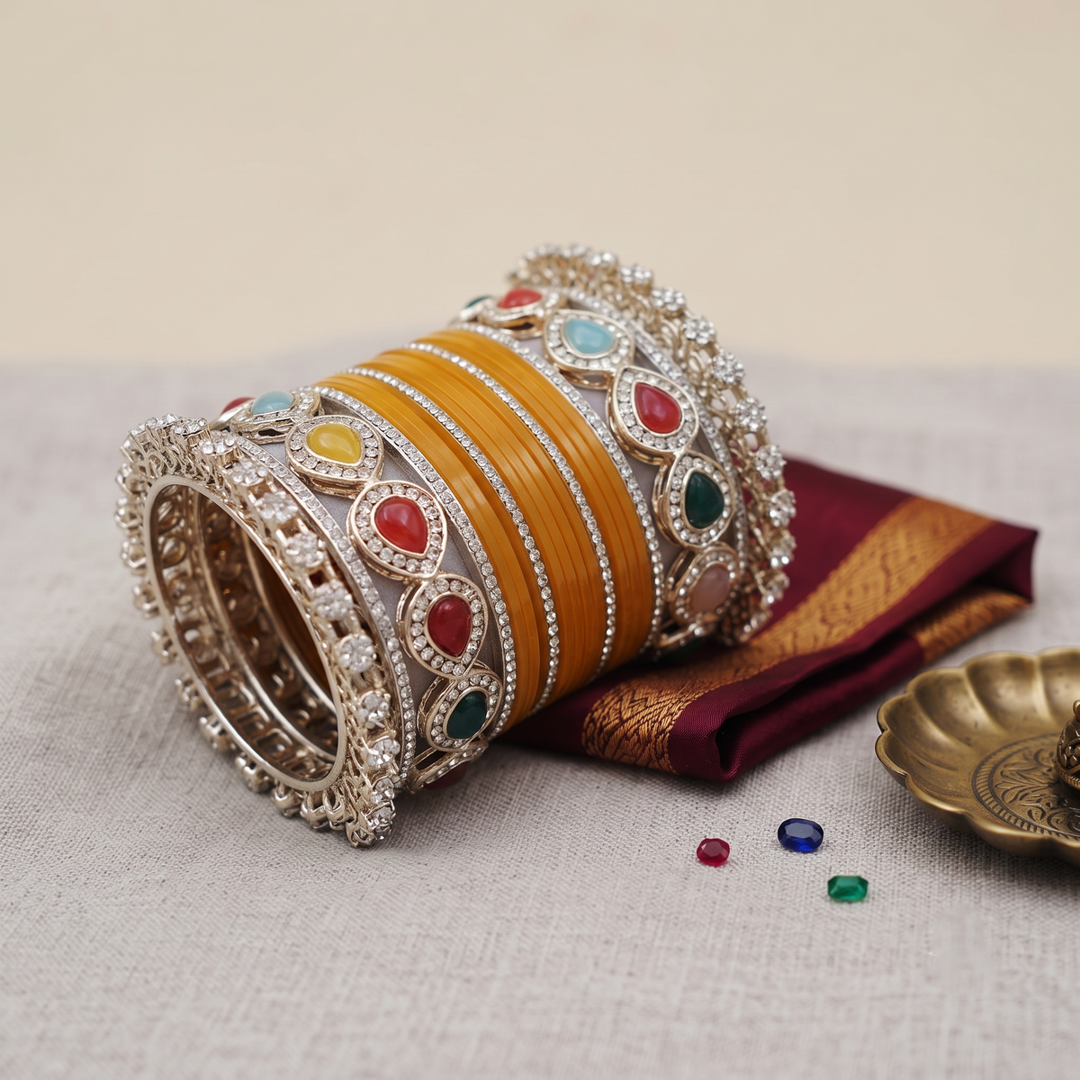 Yellow Haldi Bangles & Pachari Kadas | AYSIMA Kusum - 40 pieces