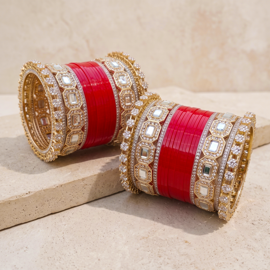 AYSIMA Red Bridal Bangles & Pachari Kadas – Vaidehi - 36 pieces