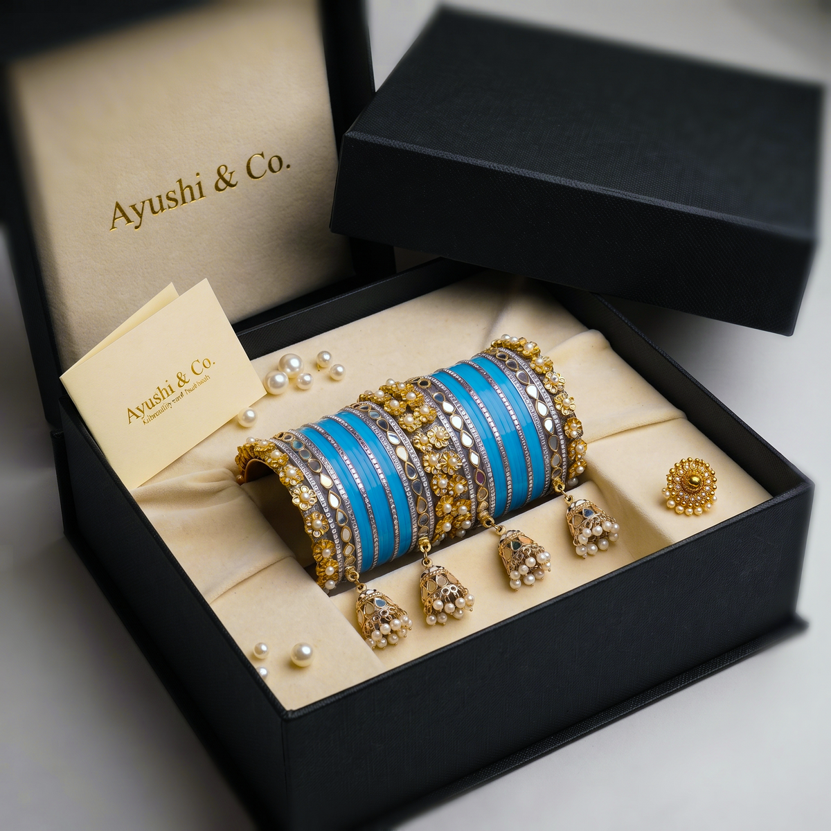 AYSIMA Turquoise Blue Bridal Chura & Kangan Bangle Set – 40 Pieces