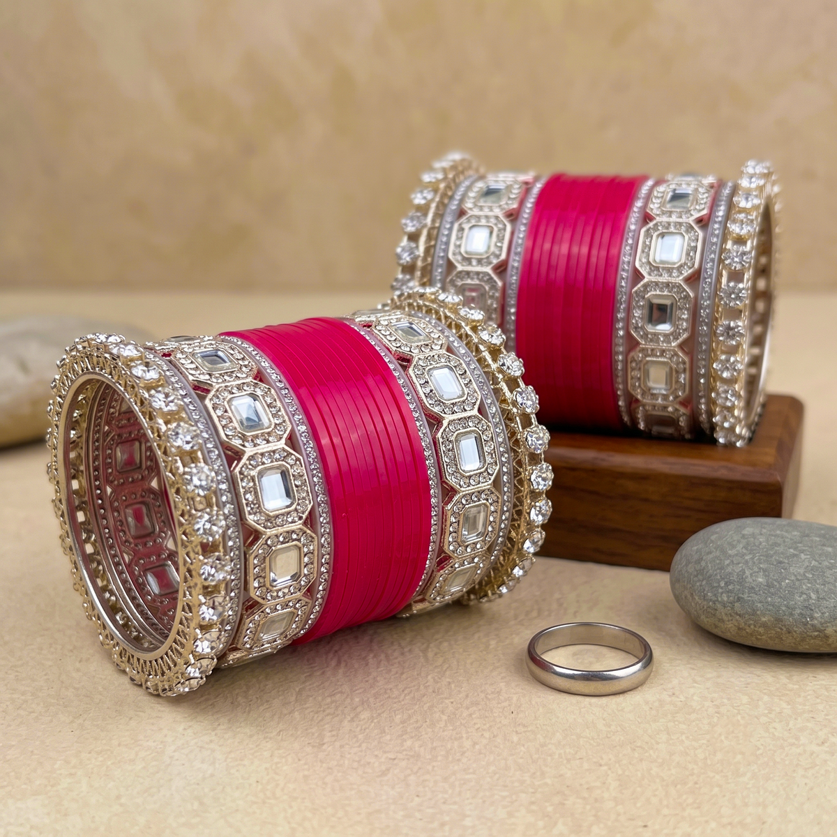 AYSIMA Rani Pink Bridal Bangles & Pachari Kadas – Nandini - 36 pieces