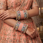 AYSIMA Peach Bridal Bangles & Multicolour Kadas - 36 pieces