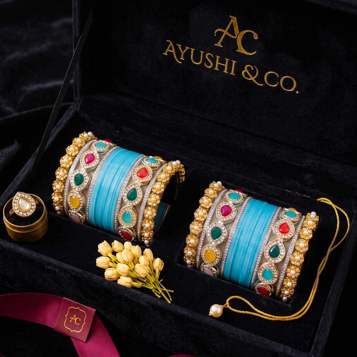 AYSIMA Turquoise Blue Bridal Bangles & Kadas – Leher - 36 pieces
