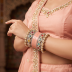 AYSIMA Peach Bridal Bangles & Multicolour Kadas - 36 pieces