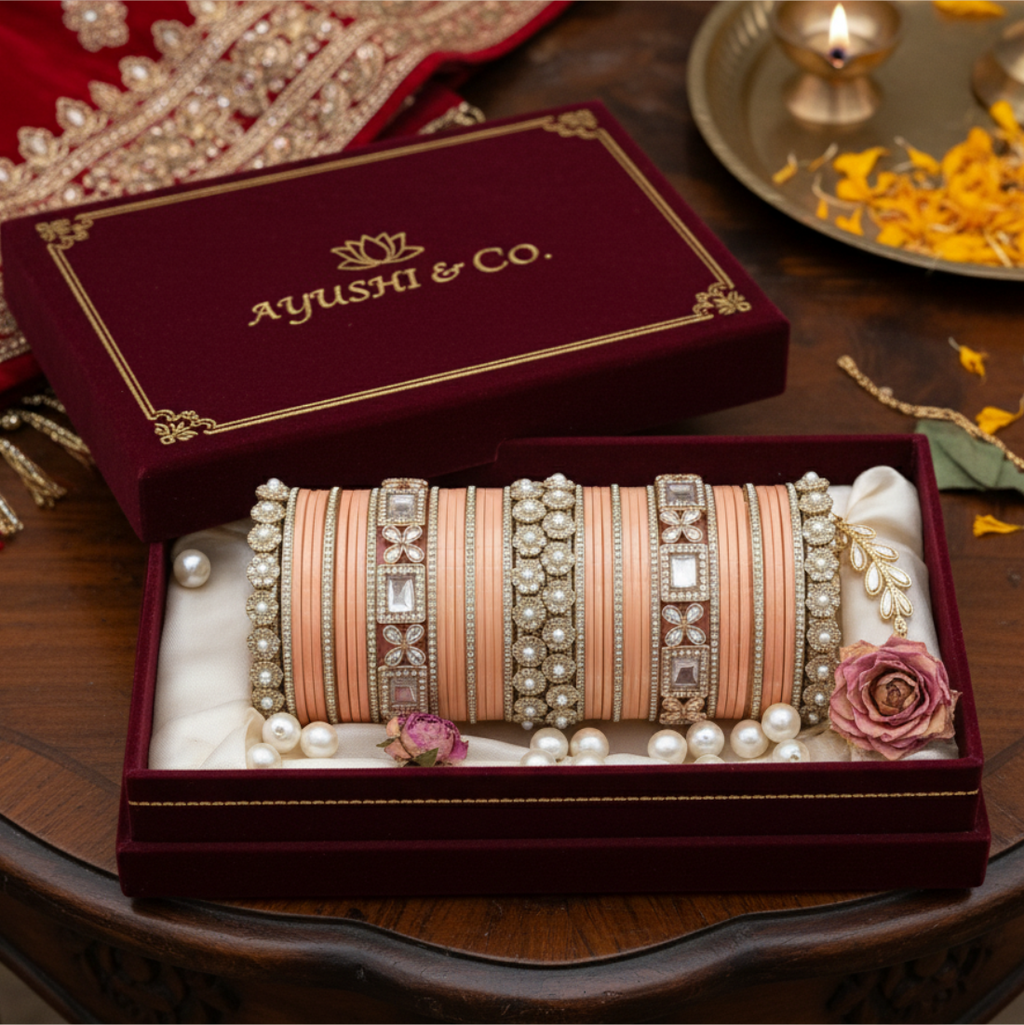 AYSIMA | Peach Bangle Set for Women with Kada | 42 Pieces