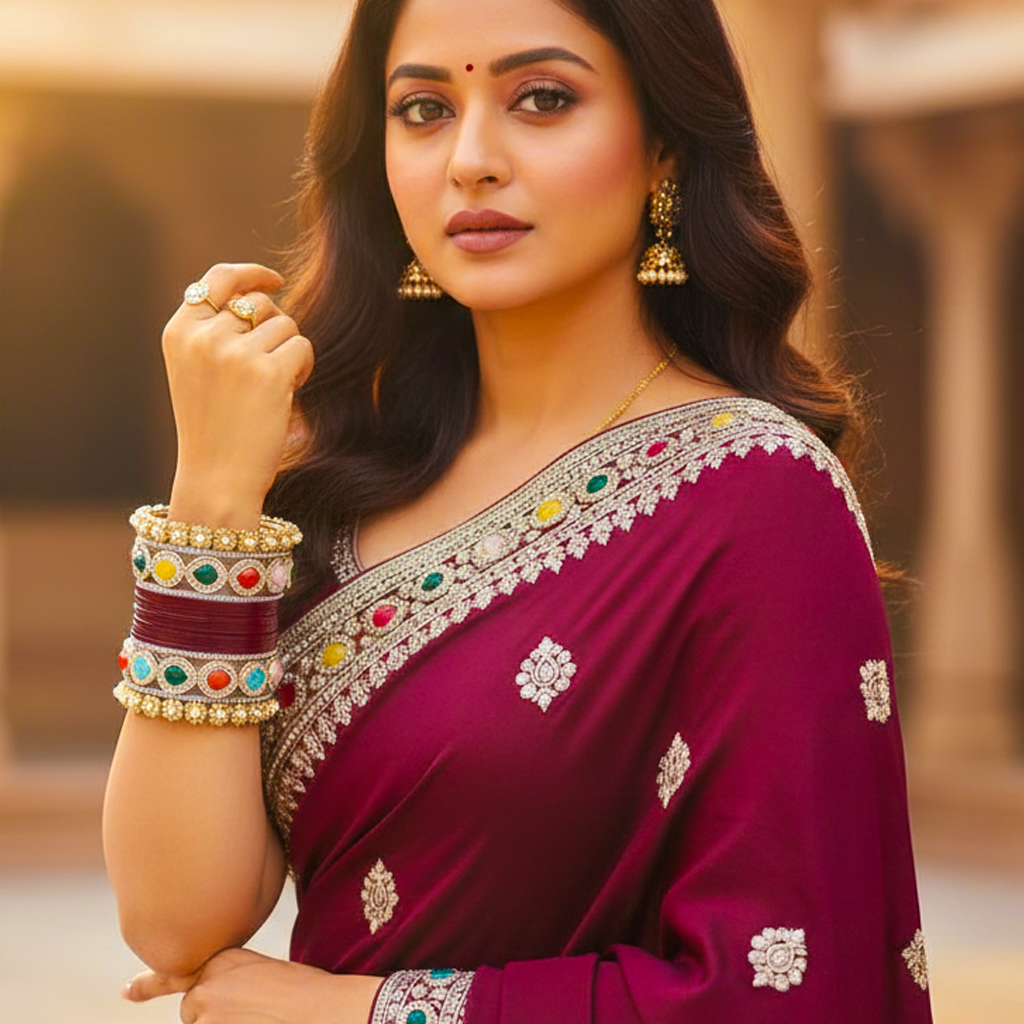 AYSIMA Maroon Bridal Bangles & Kundan-Style Kadas - 36 pieces
