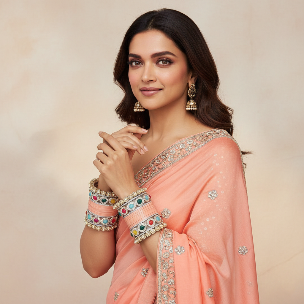 AYSIMA Peach Bridal Bangles & Multicolour Kadas - 36 pieces