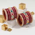 AYSIMA Rajnandini Maroon Bridal Bangle Set with Multicolour Kada