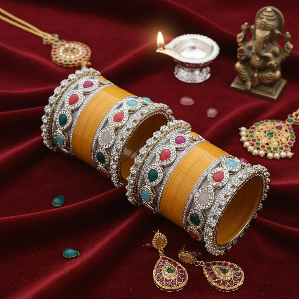 AYSIMA Yellow Haldi Bangles & Multicolour Kadas | Pihu - 36 pieces