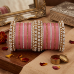 AYSIMA Mridula – Rose Pink Bridal Bangle Set with Floral Kadas | 42 Pieces