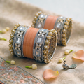 AYSIMA Peach Bridal Bangle Set with Floral Kadas – 36 Pieces