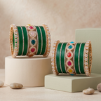 AYSIMA Harini Green Bridal Bangle Set with Multicolour Kadas