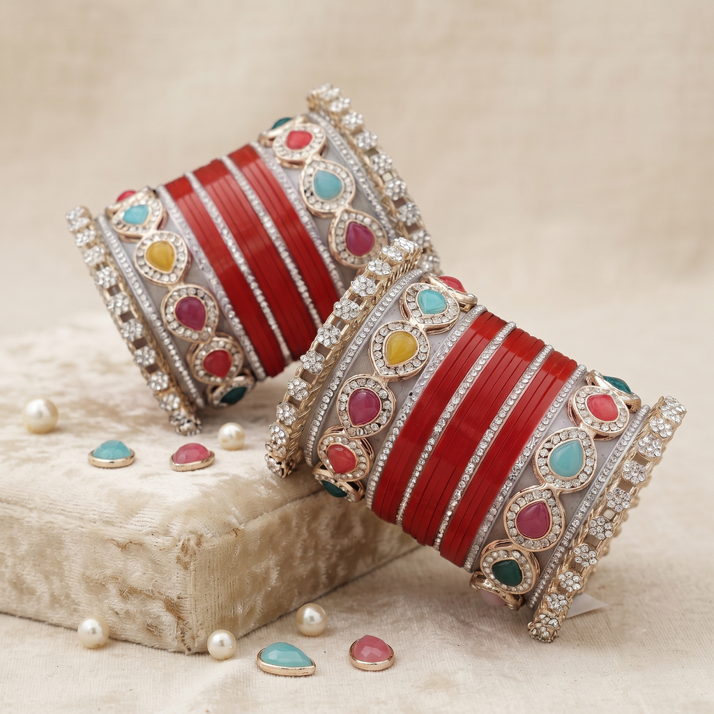 Red Bridal Bangles & Pachari Kadas | AYSIMA Ritika - 40 pieces