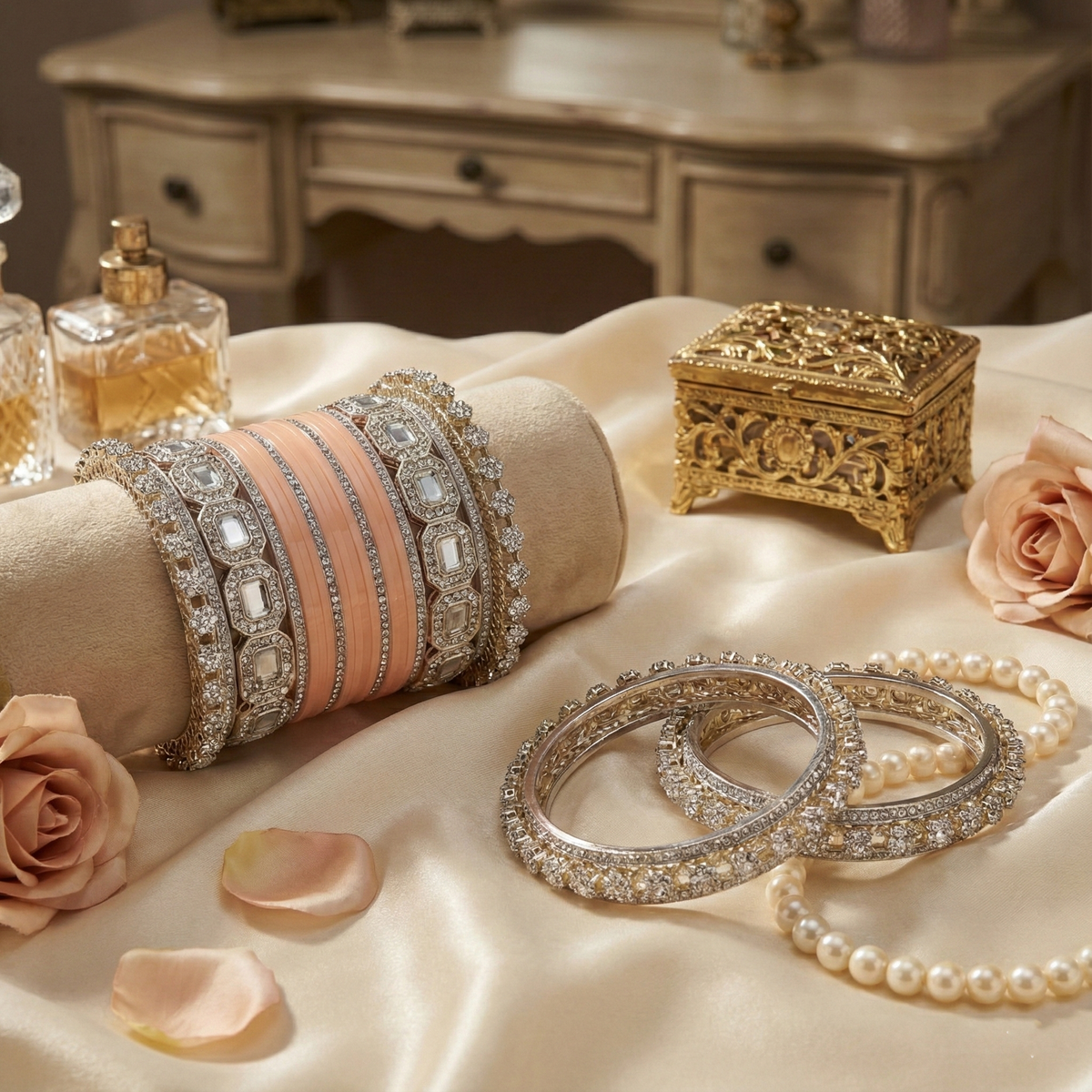 AYSIMA Peach Bridal Bangles & Pachari Kadas – Saumya - 40 pieces