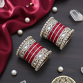 AYSIMA Aruna – Red Bridal Chura Bangle Set with Floral Kadas - 40 pieces