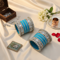 AYSIMA Niharika – Turquoise Blue Bridal Bangle Set with Floral Kadas - 40 pieces