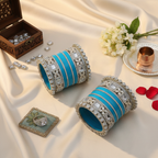 AYSIMA Niharika – Turquoise Blue Bridal Bangle Set with Floral Kadas - 40 pieces